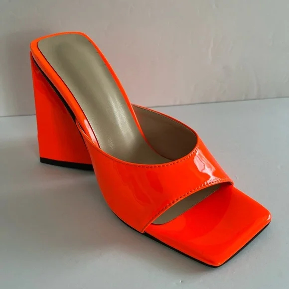 Women FLARE BLOCK Heel Pumps Vintage Retro Slide Sandal Shoes Size 34EUR 4US - Picture 8 of 14